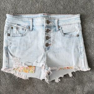 American Eagle Outfitters Light Wash Button-Up Distressed Jean Shorts
